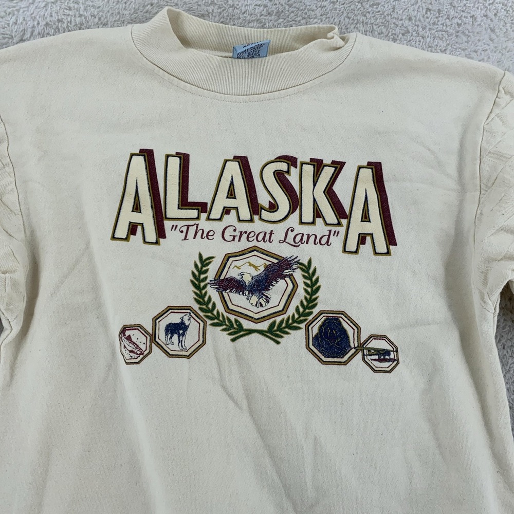Vintage Alaska Sweatshirt Mens XS/Small Graphic‎ Crewneck Pullover Made USA 90s
